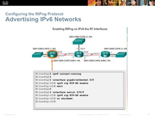 Configuring the RIPng Protocol 
Advertising IPv6 Networks 
Presentation_ID © 2008 Cisco Systems, Inc. All rights reserved. Cisco Confidential 42 
 