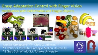 Grasp Adaptation Control with Finger Vision
Verificationwith Deformable and Fragile Objects
Akihiko Yamaguchi(*1*2), Chris G. Atkeson(*1)
*1 Robotics Institute, Carnegie Mellon University
*2 Grad Schl of Info Sci, Tohoku University
 