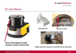 Sayfa 3
Ön Cam Bakımı
Ekran kirlendiğinde metal
yansıtıcı aynayı kontrol edin.
Leuze electronic | Ürün Eğitimi RSL 400 | U...