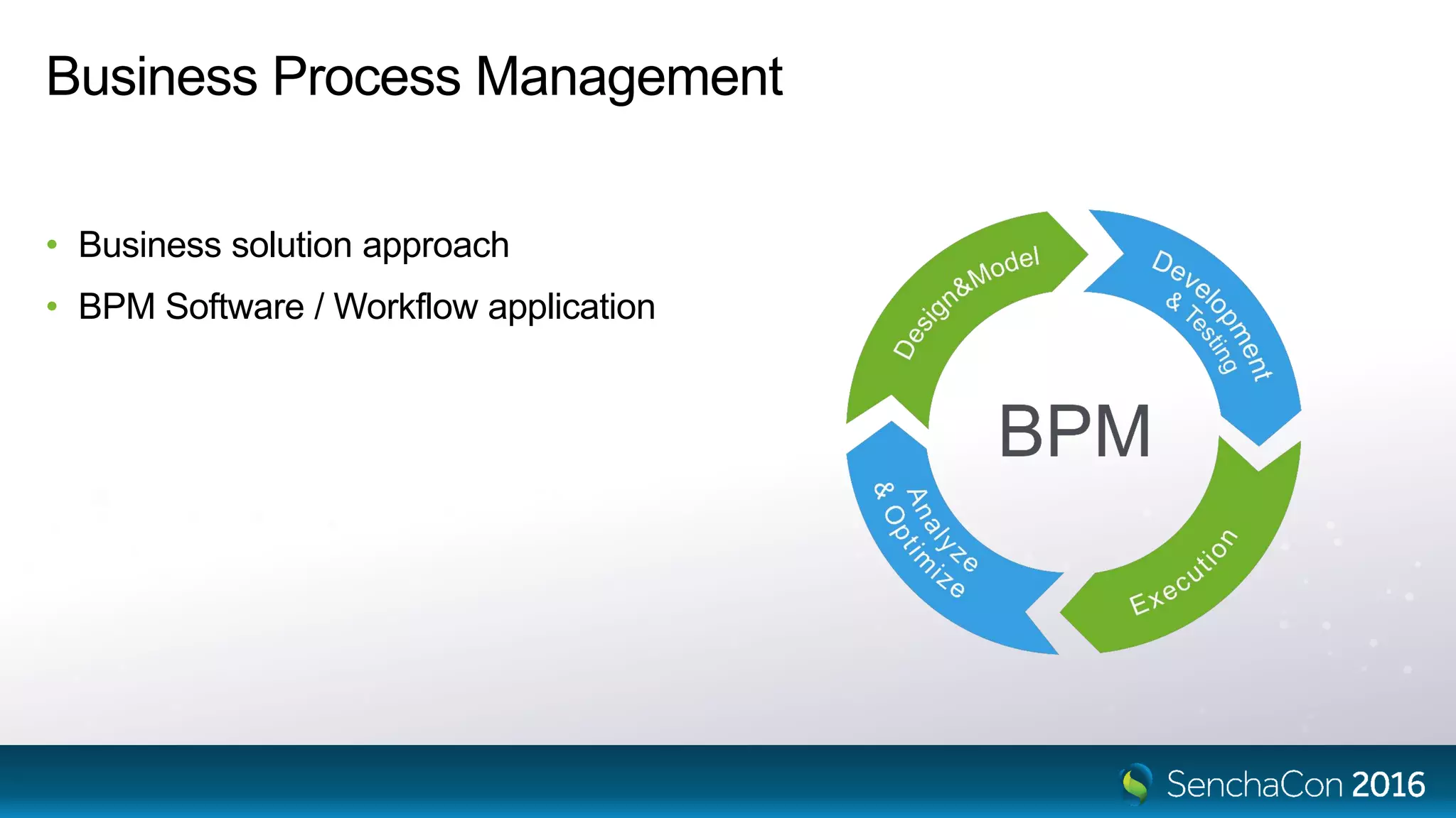 Business Process Management
• Business solution approach
• BPM Software / Workflow application
 