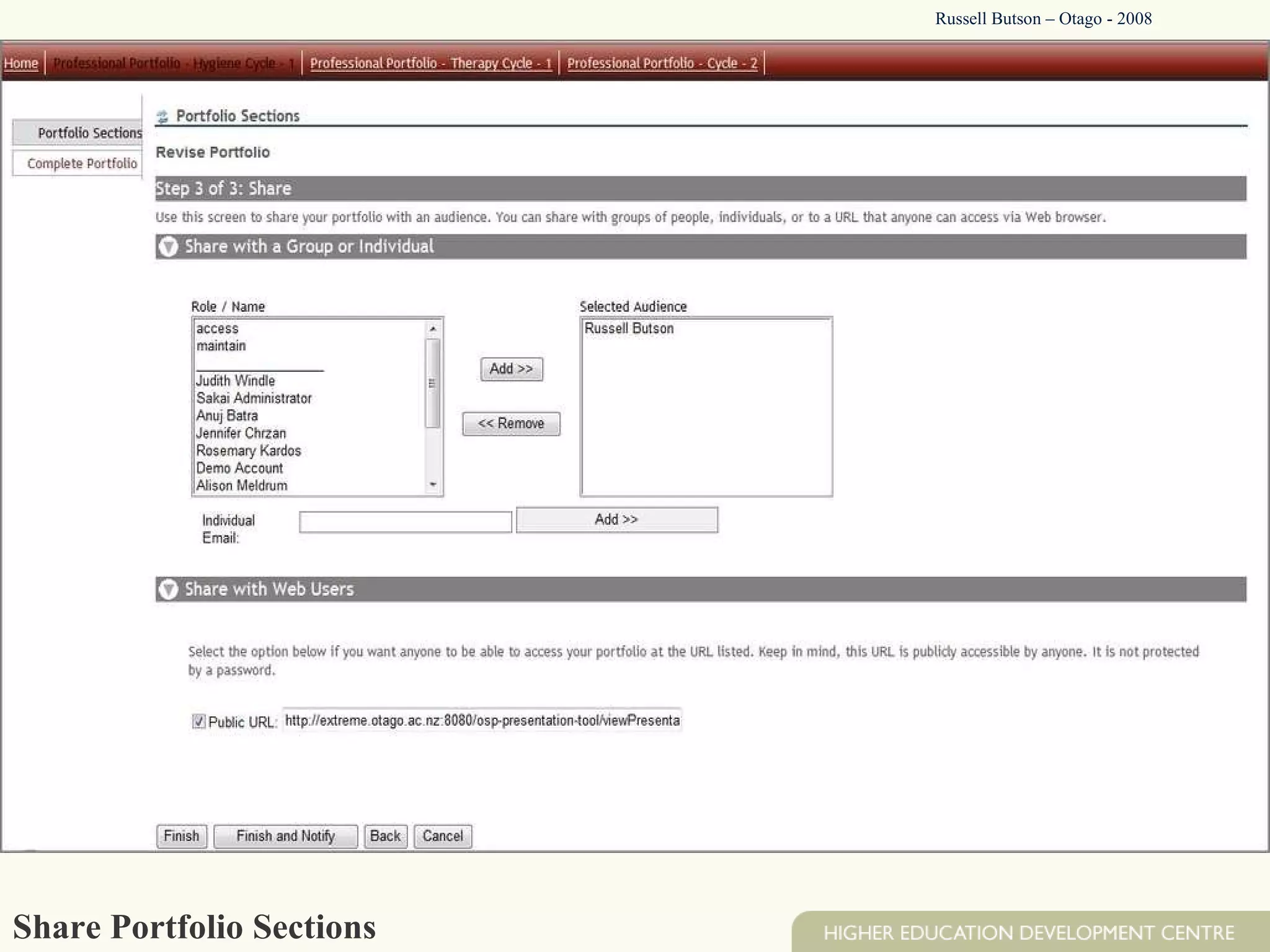 Share Portfolio Sections Russell Butson – Otago - 2008 