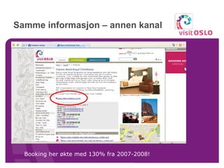 Samme informasjon – annen kanal Booking her økte med 130% fra 2007-2008! 