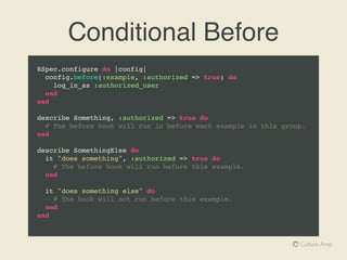 let!
describe SurveyAdminController do
describe '#index' do
let!(:survey) { Survey.create!(name: 'My Survey') }
before do
get :index
end
after do
Survey.destroy_all
end
it 'retrieves the surveys' do
expect(assigns[:surveys]).to include(survey)
end
end
end
 