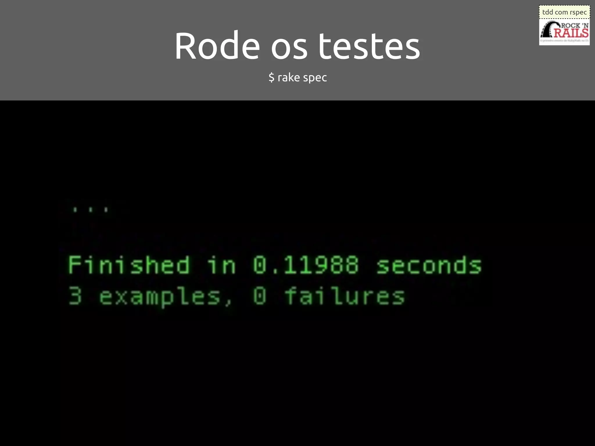 tdd com rspec




Rode os testes
     $ rake spec
 