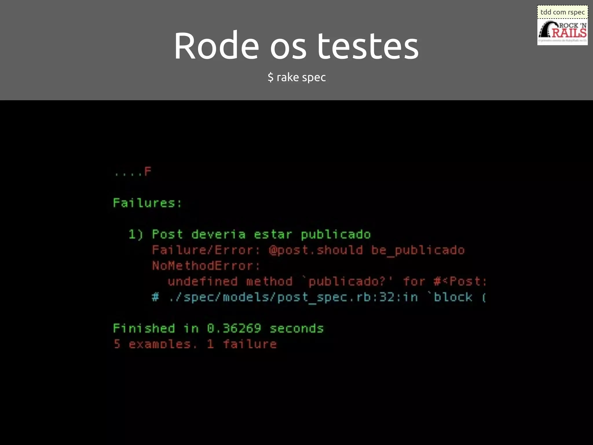 tdd com rspec




Rode os testes
     $ rake spec
 