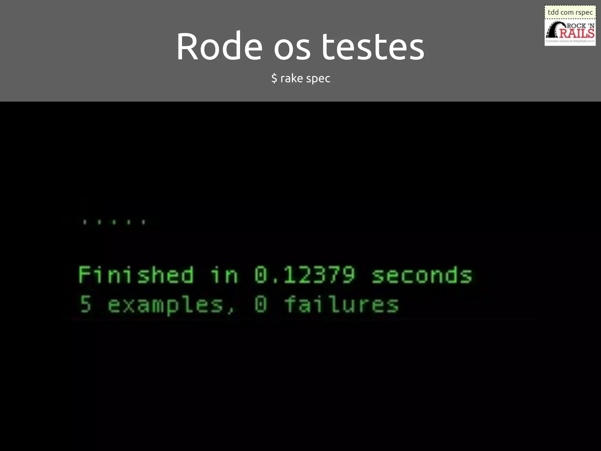 tdd com rspec




Rode os testes
     $ rake spec
 