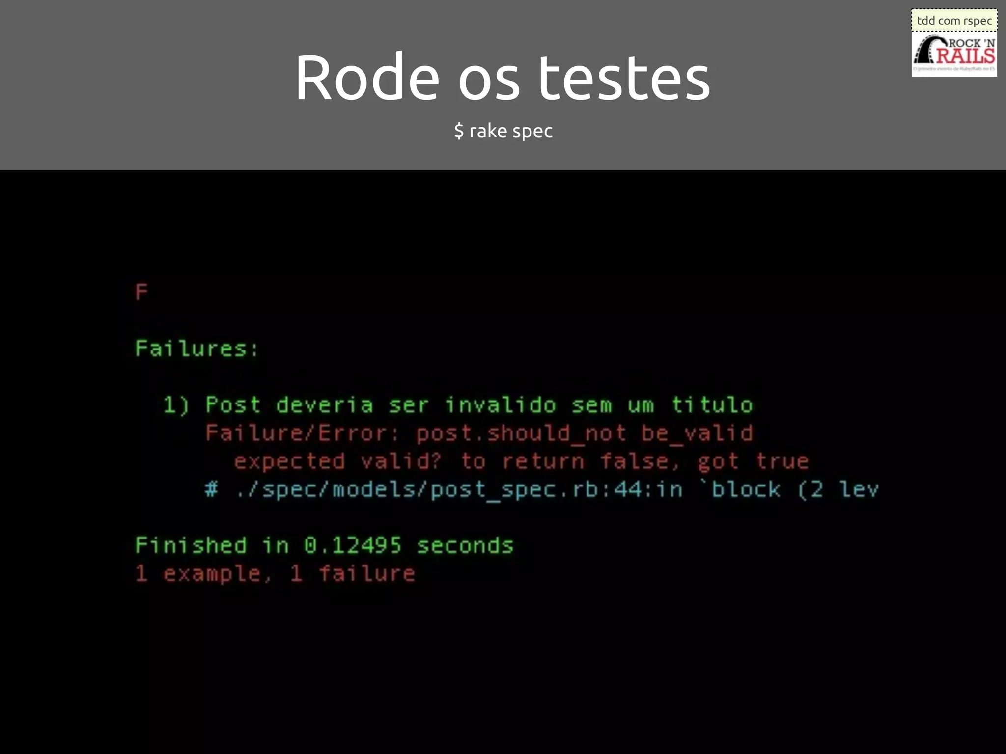 tdd com rspec




Rode os testes
     $ rake spec
 