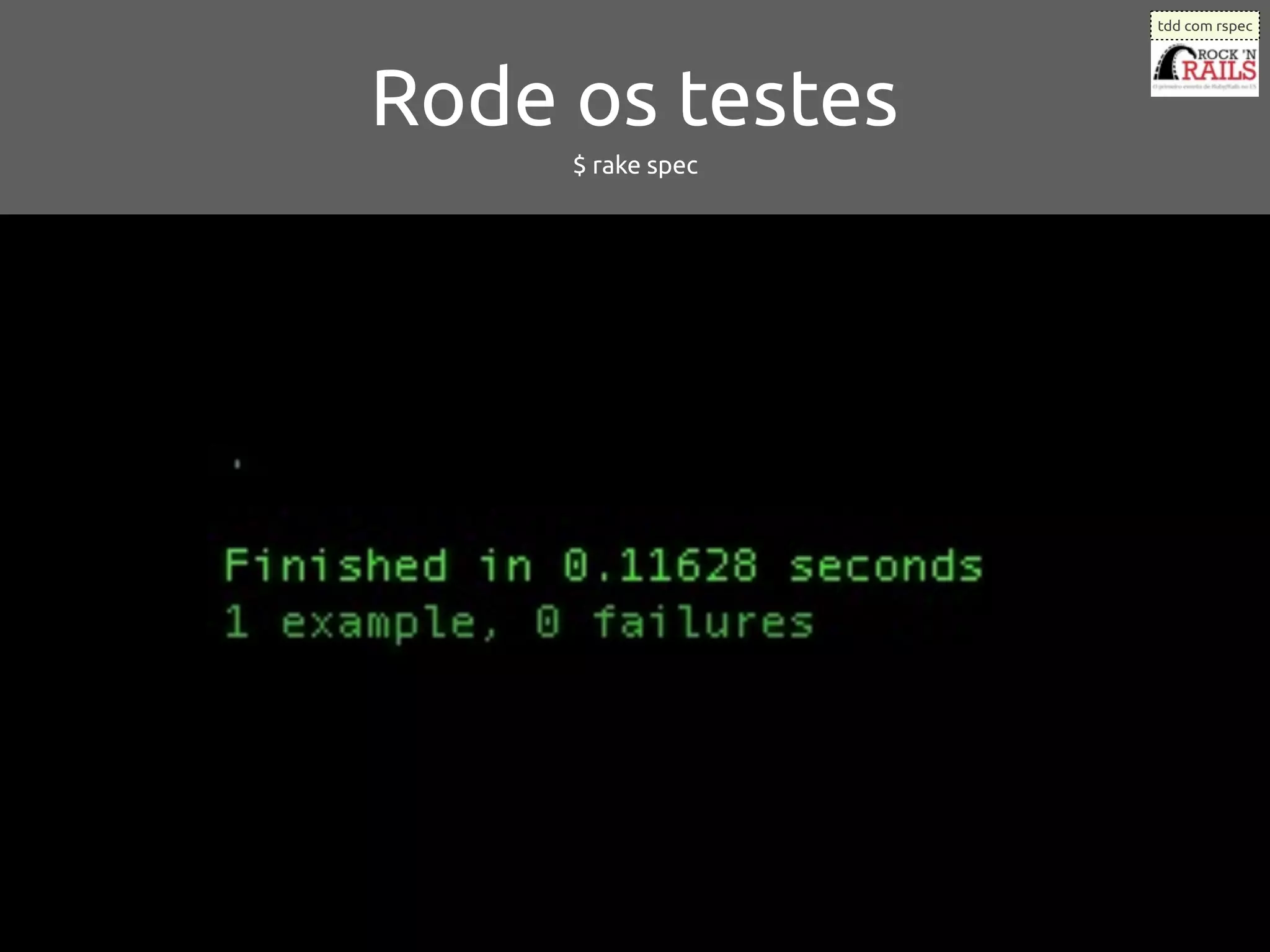 tdd com rspec




Rode os testes
     $ rake spec
 