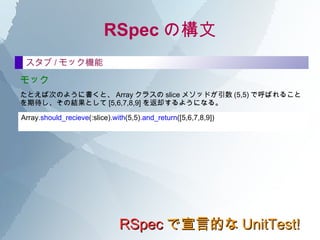 RSpec Θ RSpec ԵĤ UnitTest! it  ˺Τ٤ Ȼ˘äݤɤĕˤϡΤΤ褦˚ݤĤӛƤߤȤ &quot;[ ɤΤ褦ʲ򤹤 ] ȡ [ νYϤɤʤ ]  &quot; ith ĤʙCҪh ʙCҪ䡢`ĤʙCҪh  ϡ𤹤ȡ  ˤʤ롣  ⤷𤹤ȡ  ˤʤ롣 