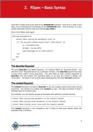 Rspec tutorial | PDF