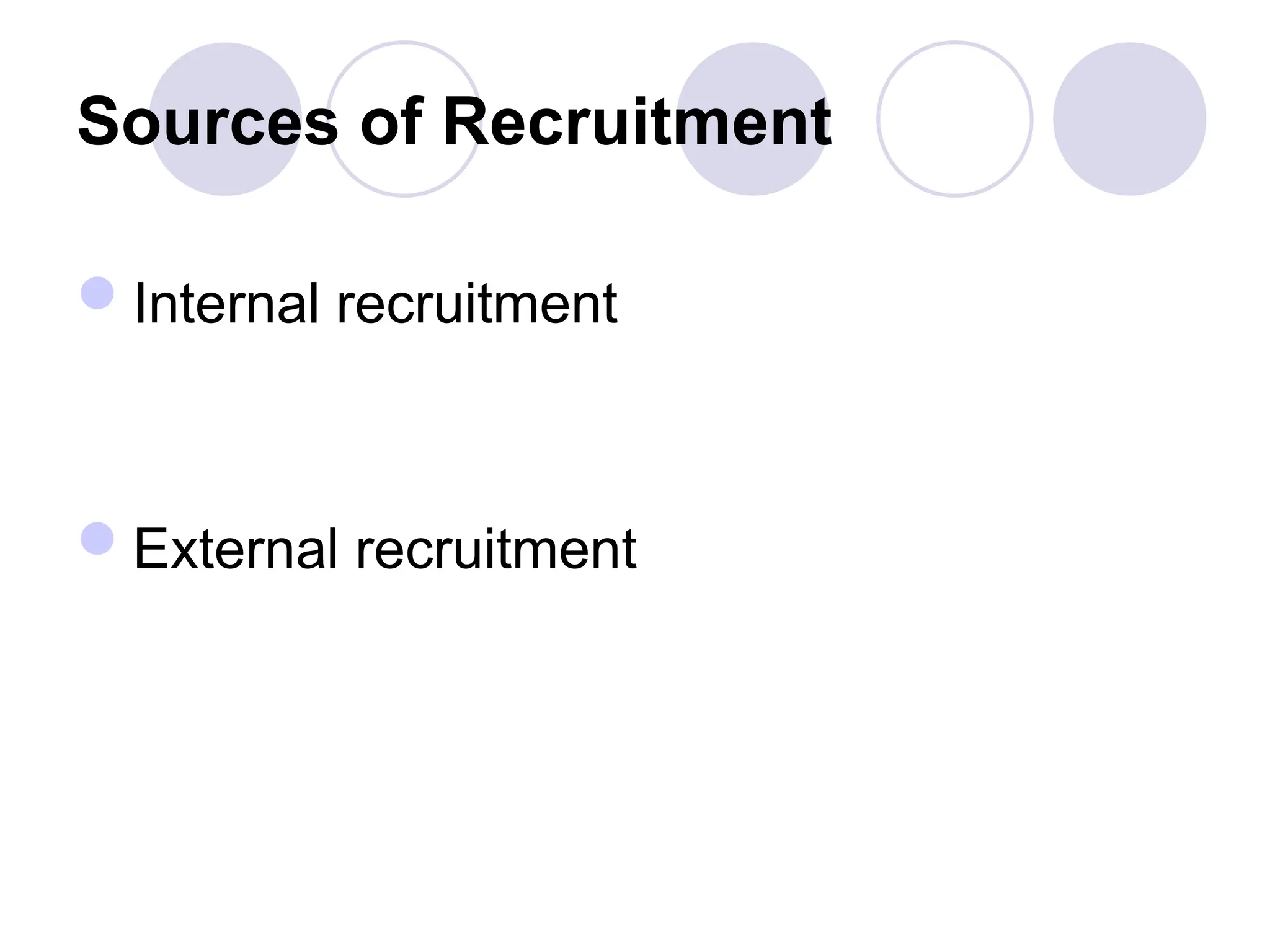 Sources of Recruitment
Internal recruitment
External recruitment
 