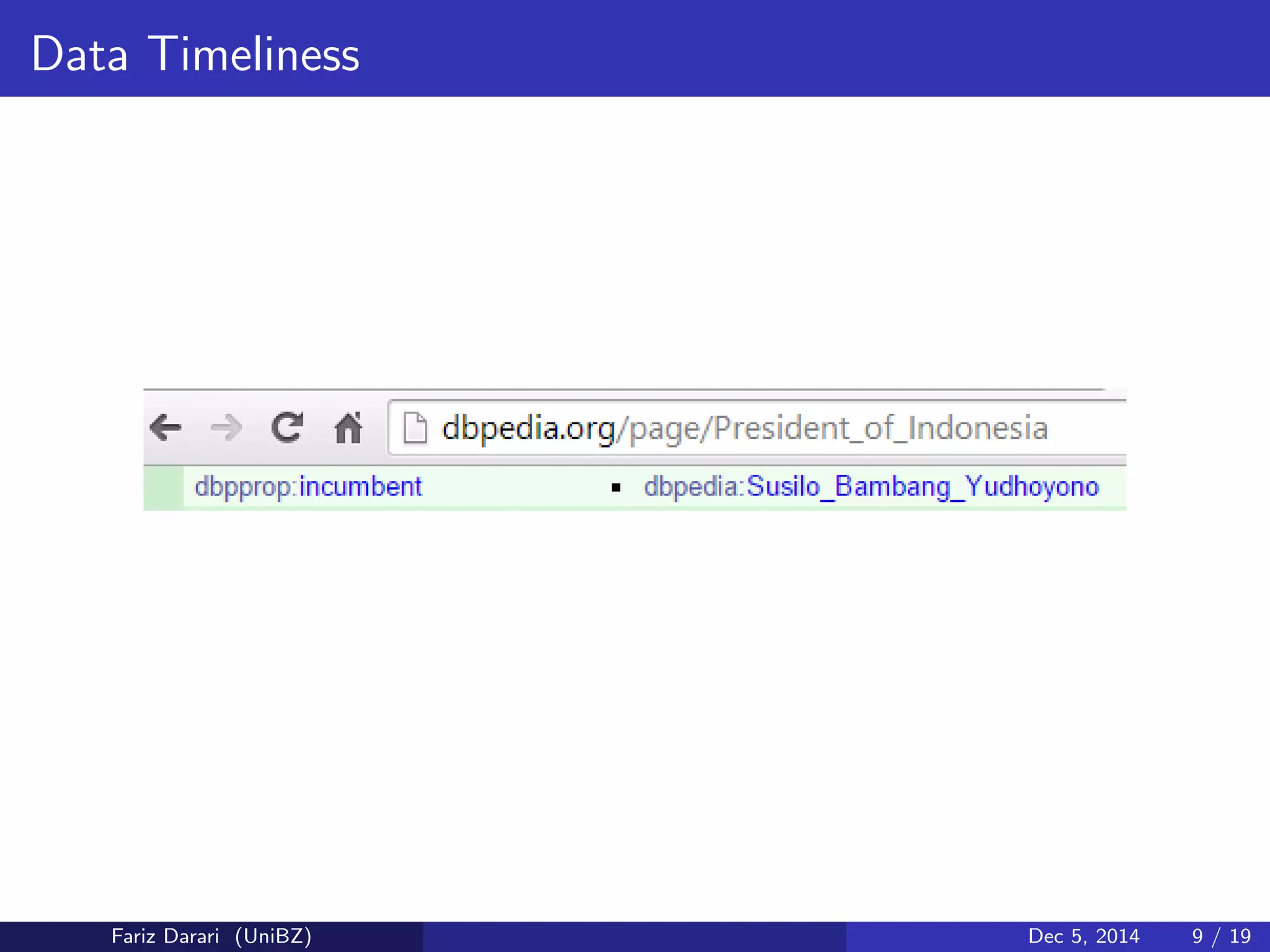 Data Timeliness 
Fariz Darari (UniBZ) Dec 5, 2014 9 / 19 
 