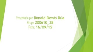 Presentado por: Ronald Dewis Rúa
Grupo: 200610_38
Fecha: 16/09/15
 
