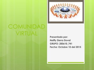 COMUNIDAD
VIRTUAL Presentado por:
Neiffy Sierra Doval
GRUPO: 200610_741
Fecha: Octubre 10 del 2015
 