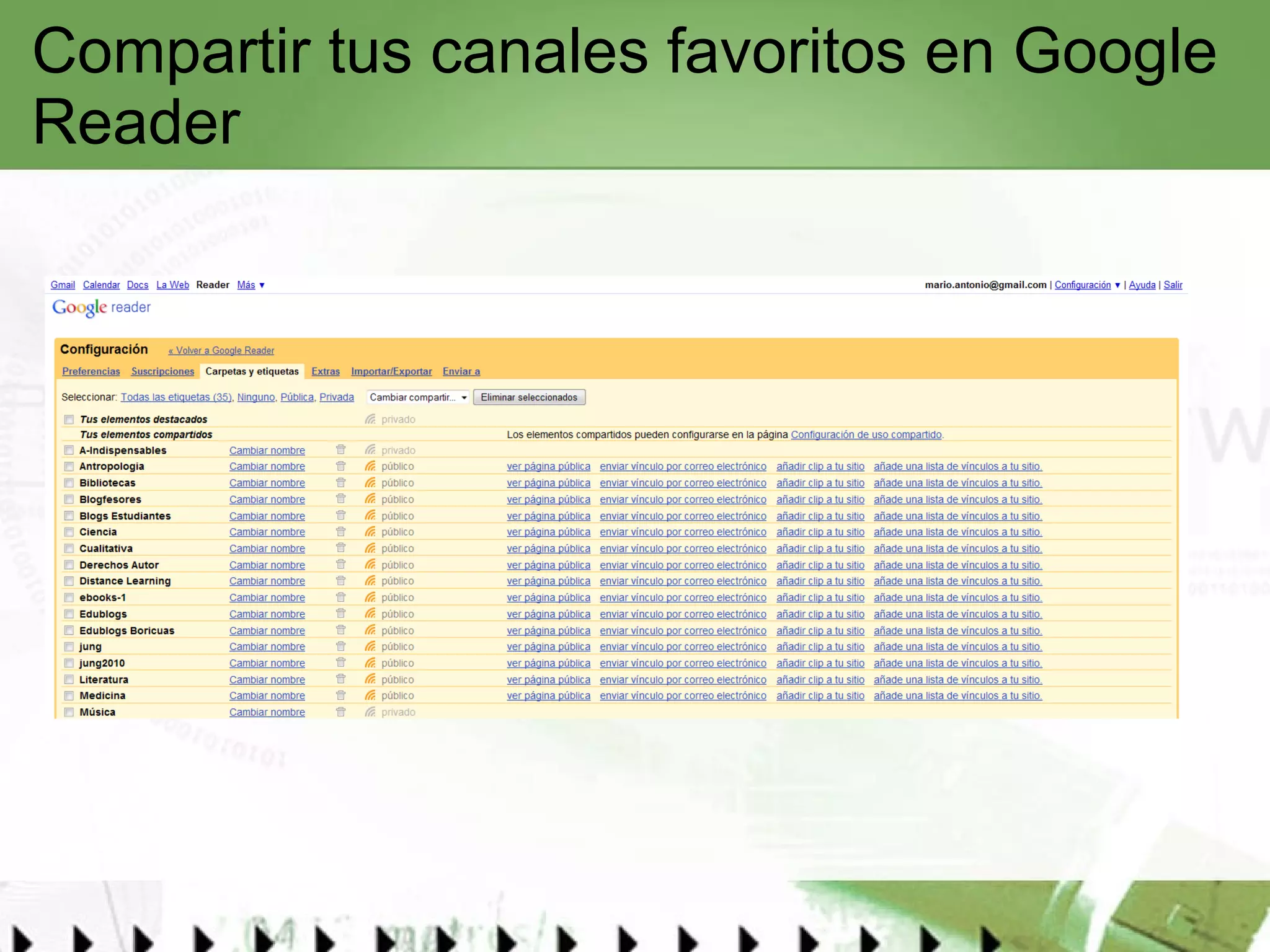 Compartir tus canales favoritos en Google Reader 