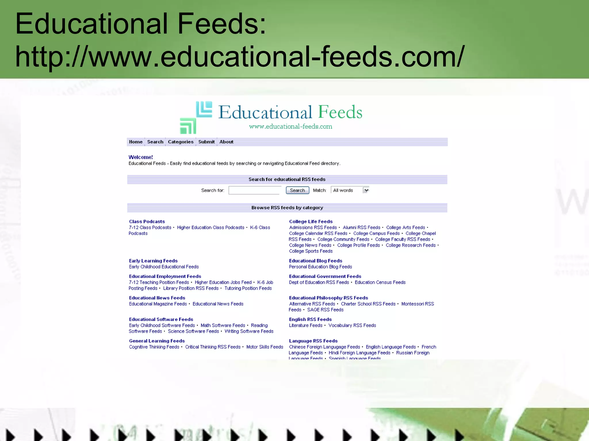 Educational Feeds:  http://www.educational-feeds.com/   