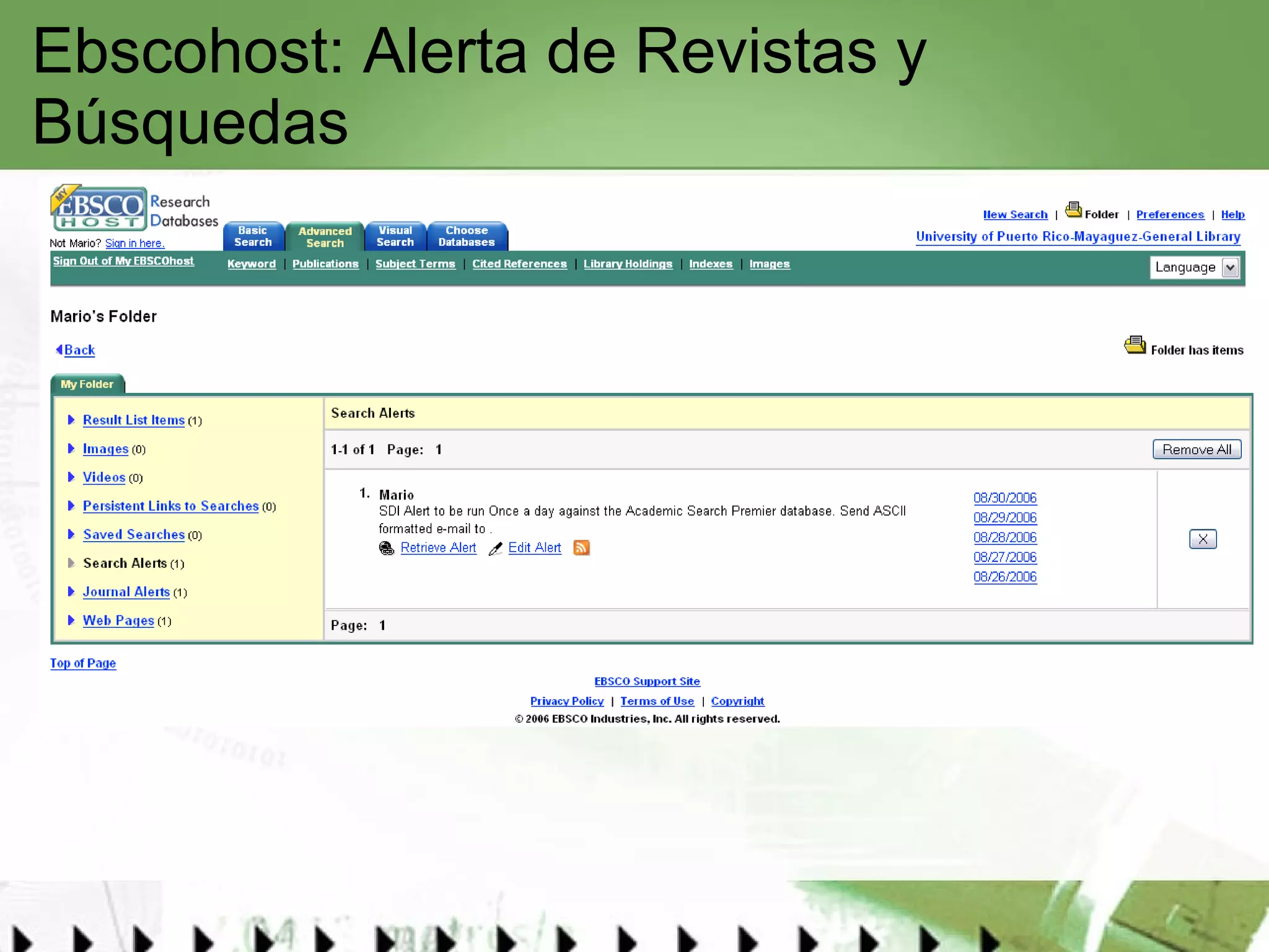 Ebscohost: Alerta de Revistas y Búsquedas 