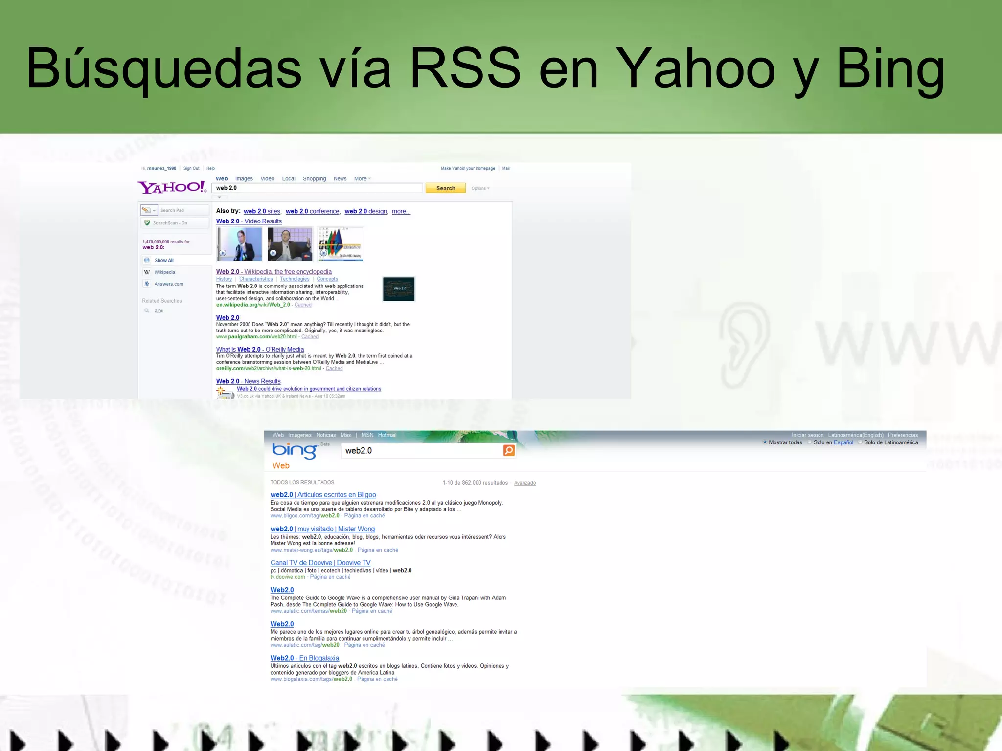 Búsquedas vía RSS en Yahoo y Bing 