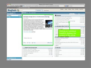Clicking an individual headline displays the content of the article 