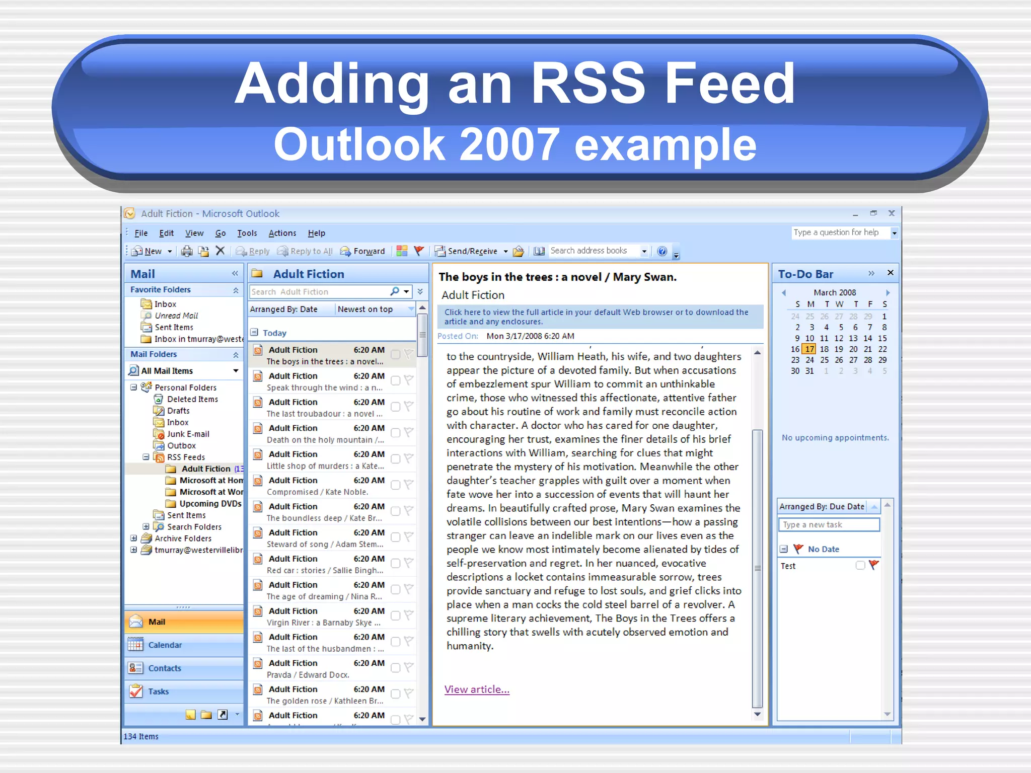 Adding an RSS Feed Outlook 2007 example 