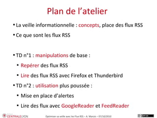 Plan de l’atelier
                    Plan de l’atelier

    La veille informationnelle : concepts, place des flux RSS

...