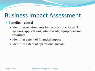 Business Impact and Risk Assessments in Business Continuity and Disaster Recovery