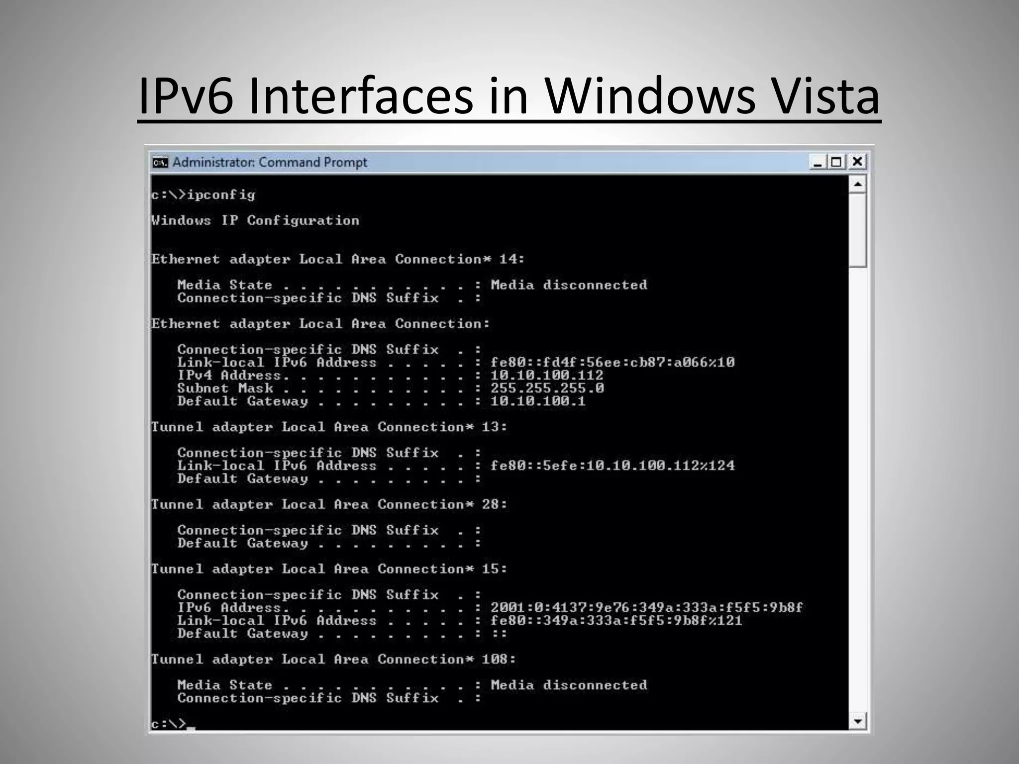 IPv6 Interfaces in Windows Vista
 
