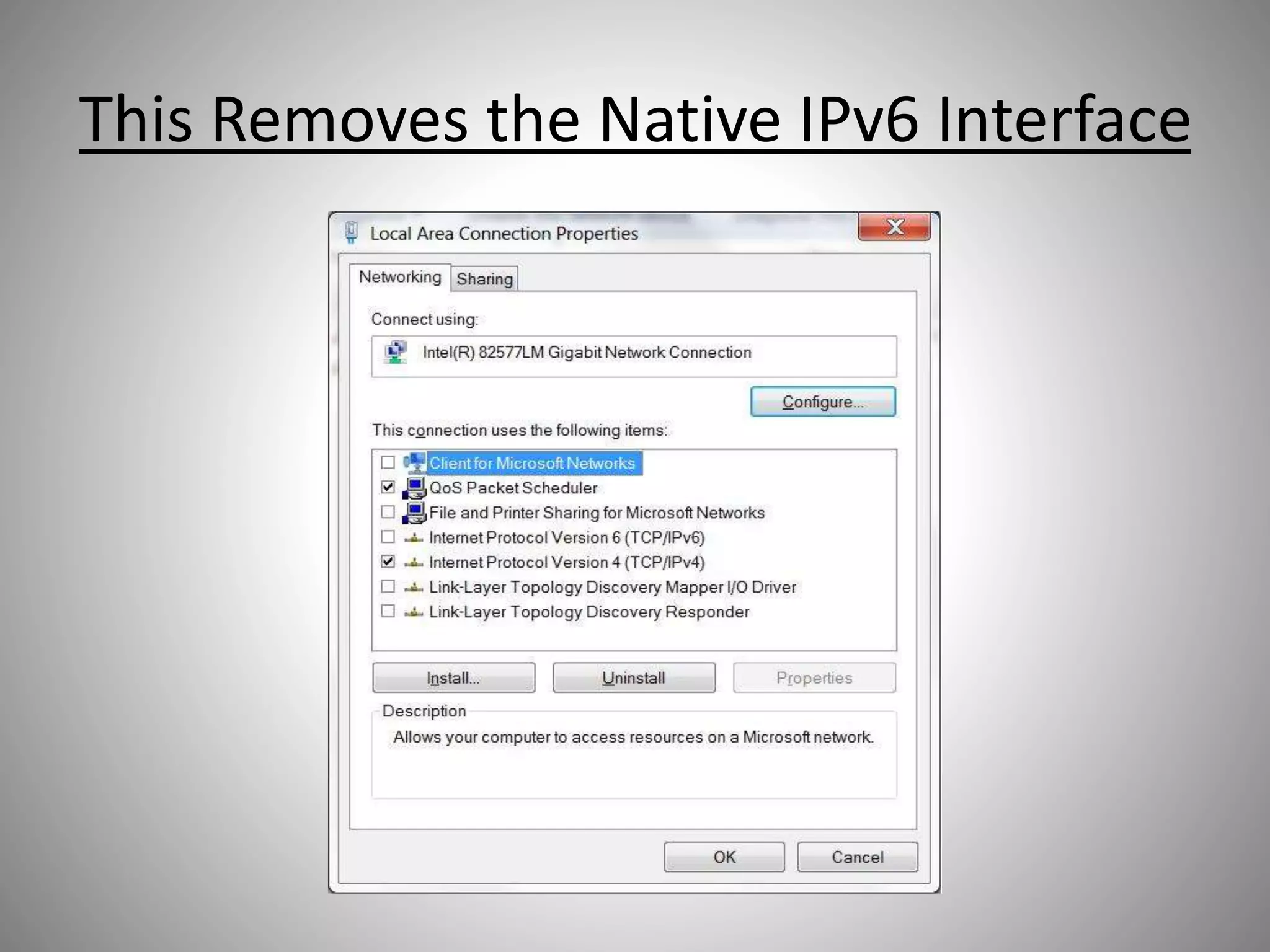 This Removes the Native IPv6 Interface
 