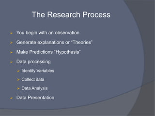 Research Planning

   Identify knowledge gap to select and to justify the
    research problem.

   Transform the problem into clear researchable aims
    and research question (formulate the research
    question).

   Search for existing information.

   Focus the research question

   Design the study.
 