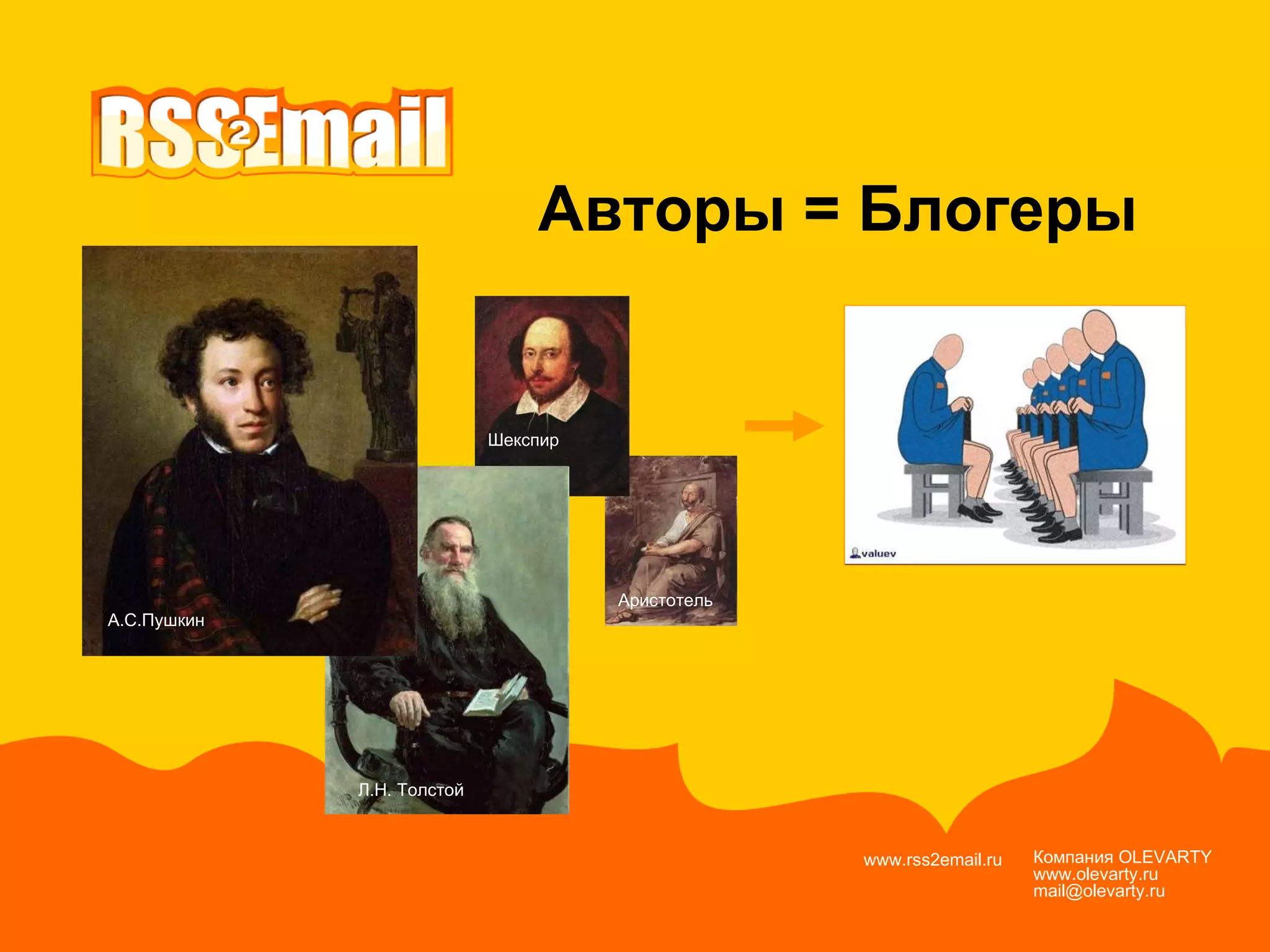 Компания  OLEVARTY www.olevarty.ru mail@olevarty.ru  www.rss2email.ru  А.С.Пушкин   Л.Н. Толстой   Шекспир   Аристотель  Авторы = Блогеры  