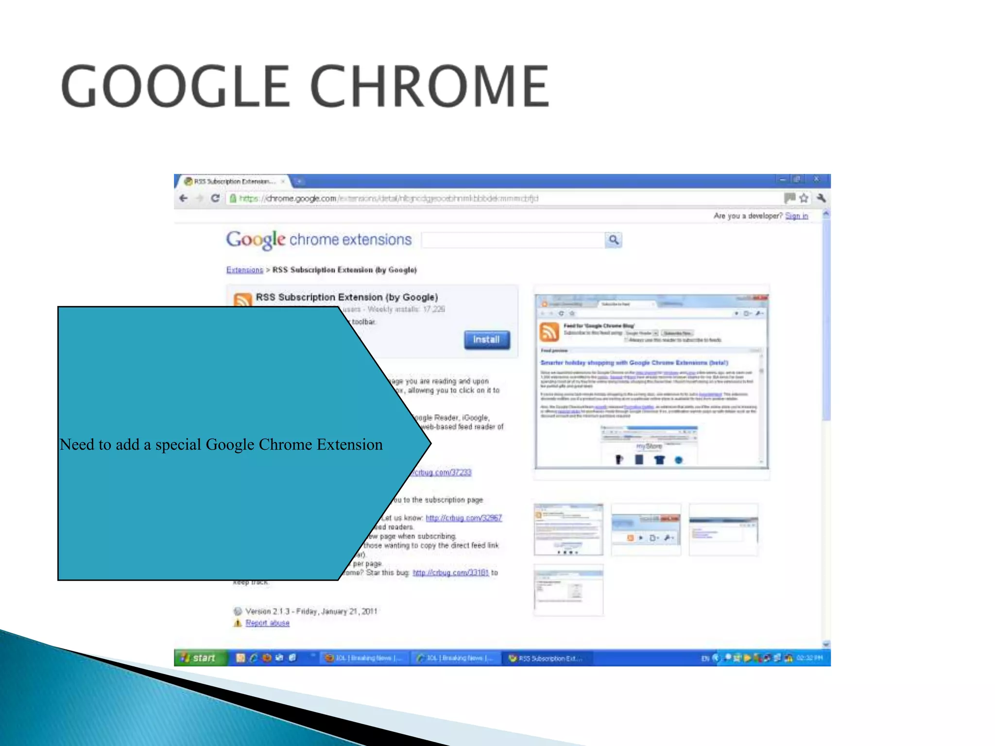 GOOGLE CHROMENeed to add a special Google Chrome Extension