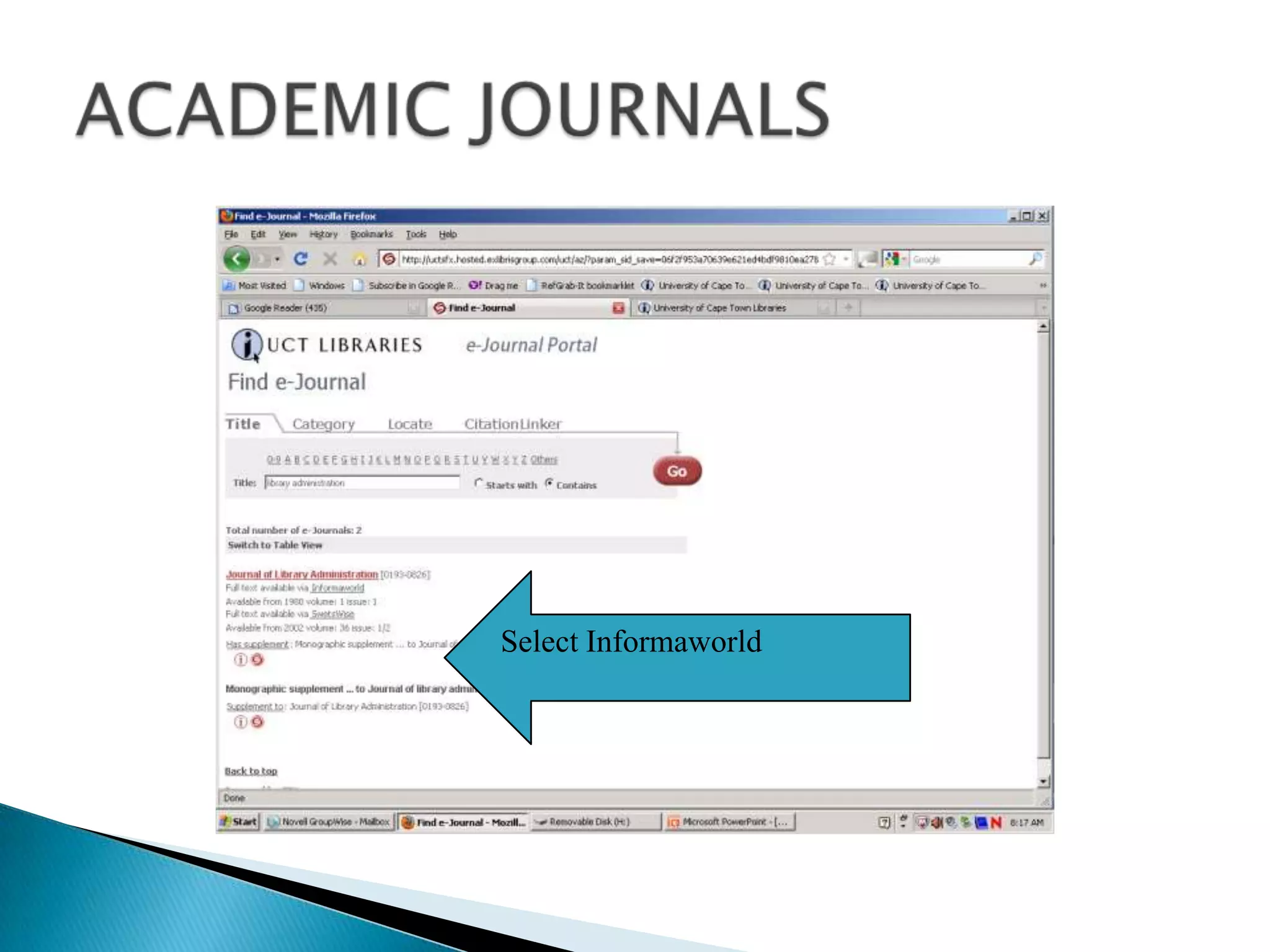 ACADEMIC JOURNALSSelect Informaworld
