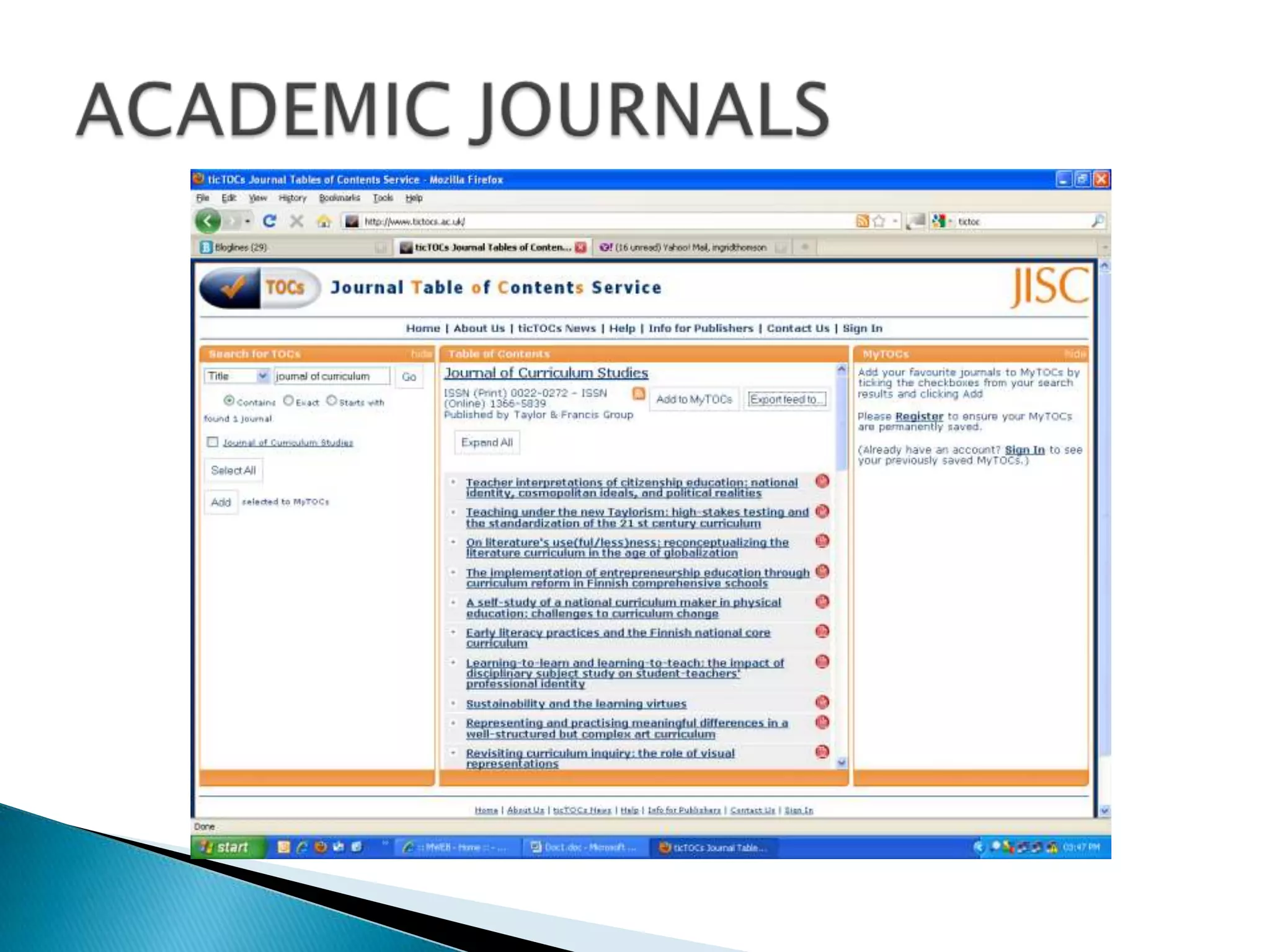 ACADEMIC JOURNALS