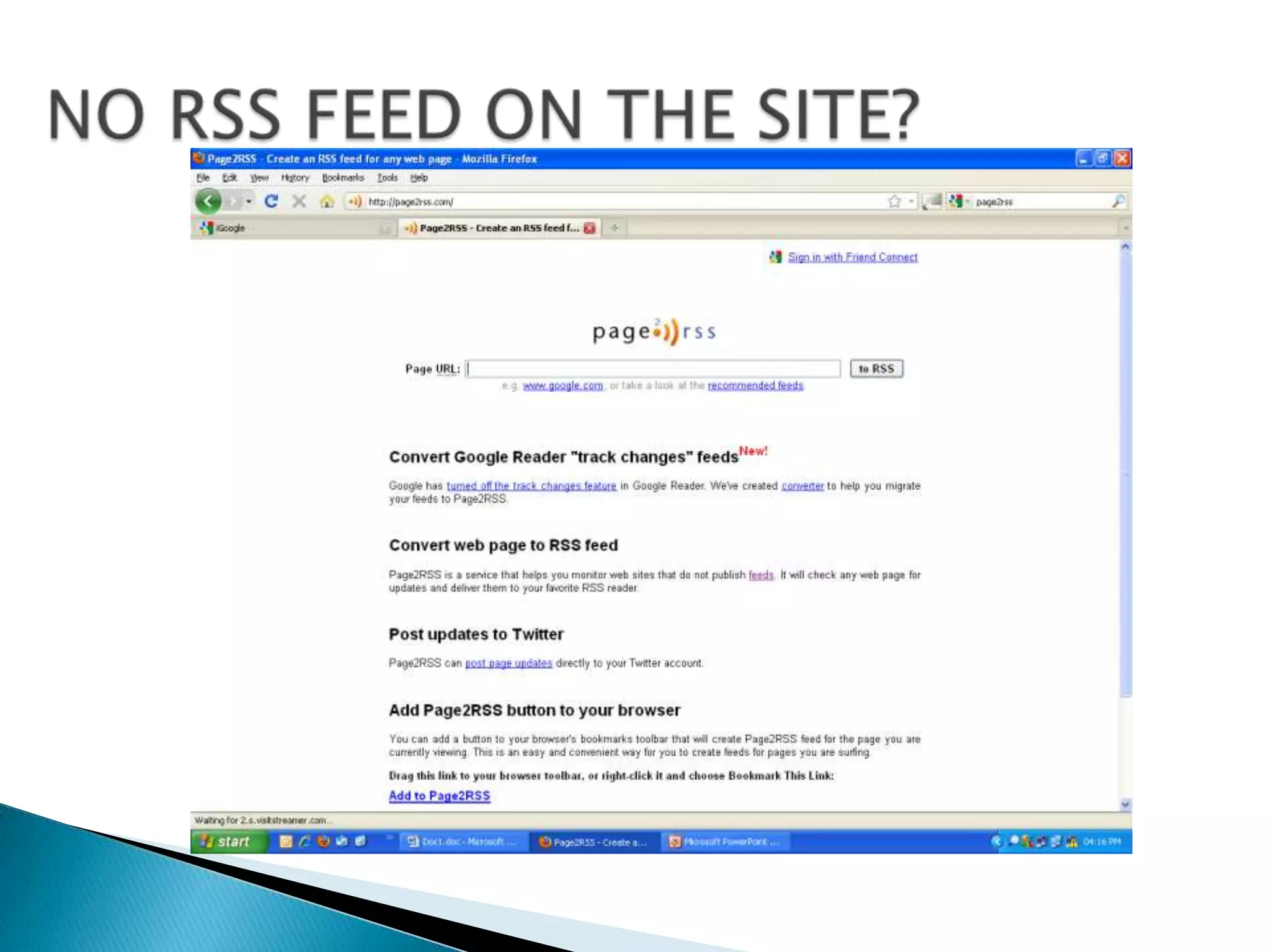 NO RSS FEED ON THE SITE?