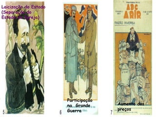 Laicização do Estado
(Separação do
Estado da Igreja)




                       Participação
                       na Grande      Aumento dos
                       Guerra         preços
 
