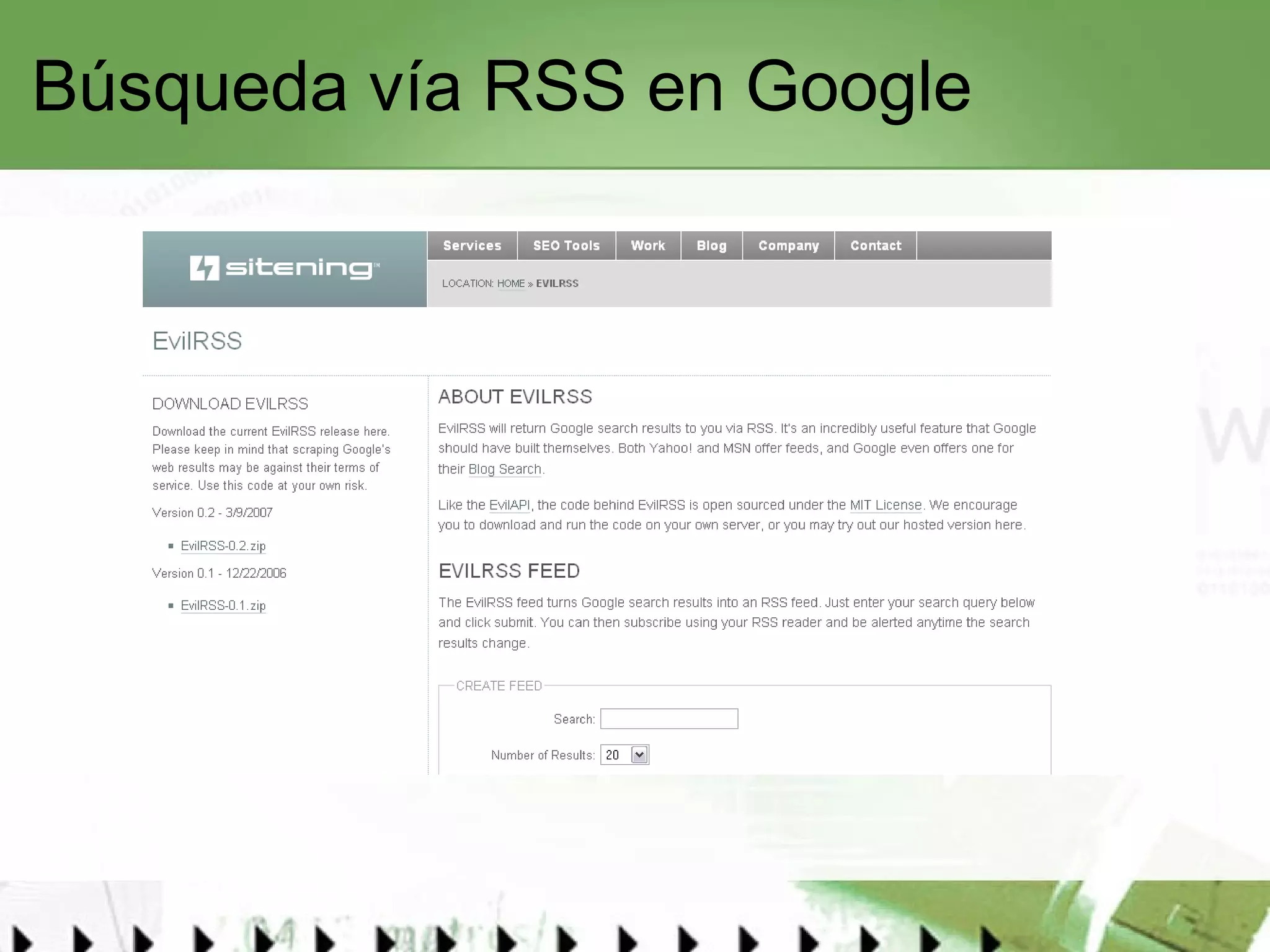 Búsqueda vía RSS en Google 
