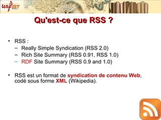 RSS et syndication: nouvelle technologie de veille et de diffusion