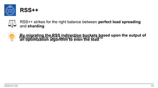 RSS++
2020-01-02 15
Rebalance some RSS buckets from time to time
RSS++ strikes for the right balance between perfect load spreading
and sharding
By migrating the RSS indirection buckets based upon the output of
an optimization algorithm to even the load
 