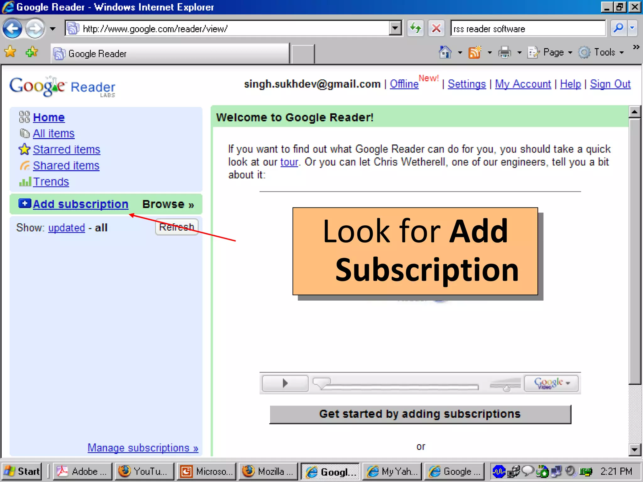 Look for  Add Subscription 