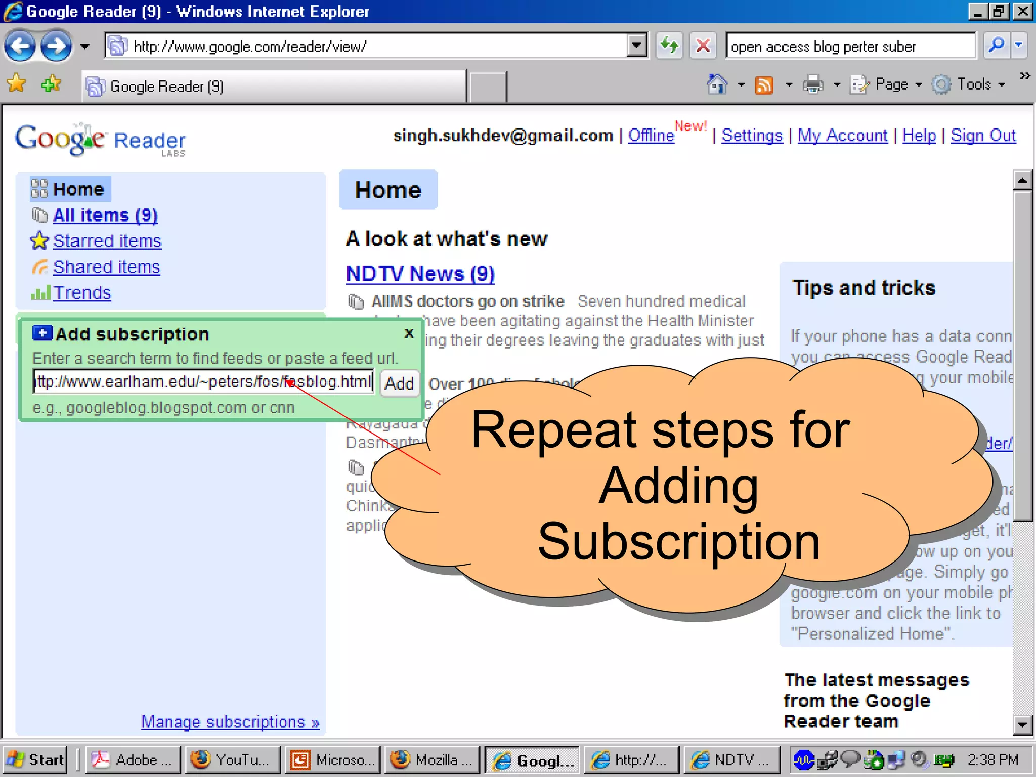 Repeat steps for Adding Subscription 