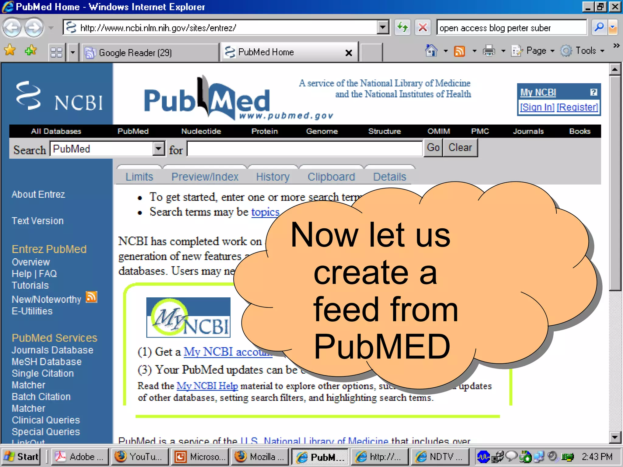 Now let us create a feed from PubMED 