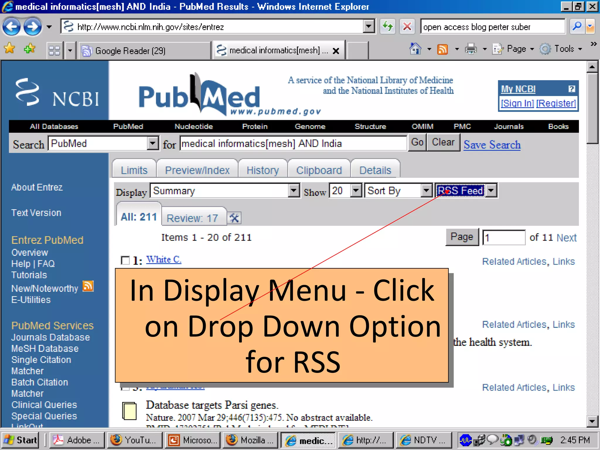In Display Menu - Click on Drop Down Option for RSS 