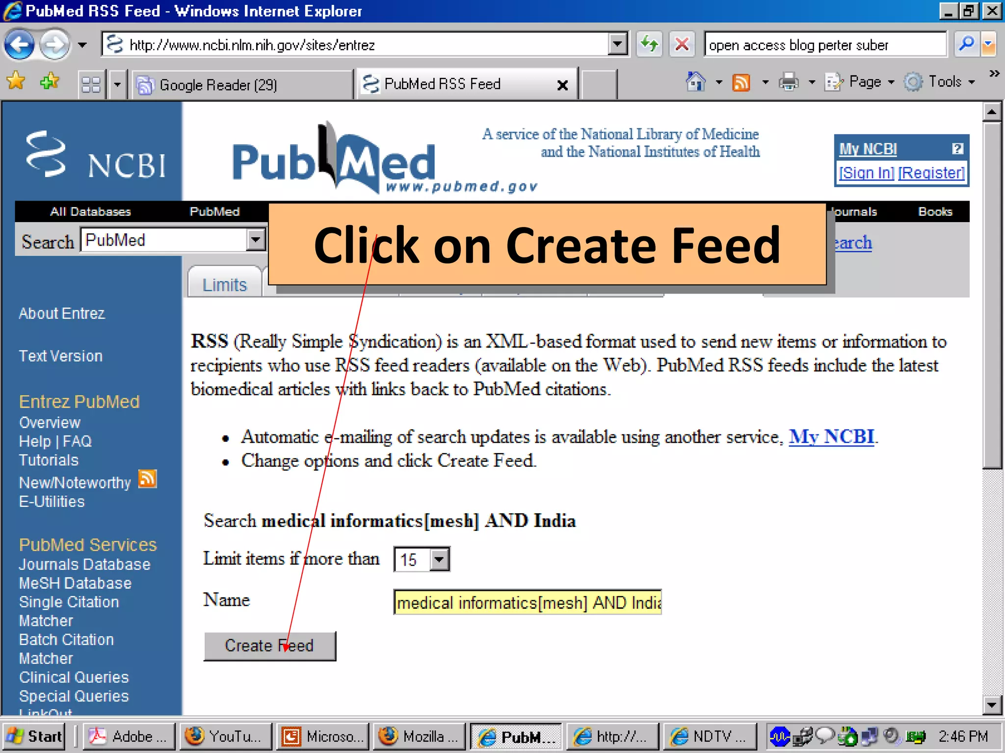 Click on Create Feed 