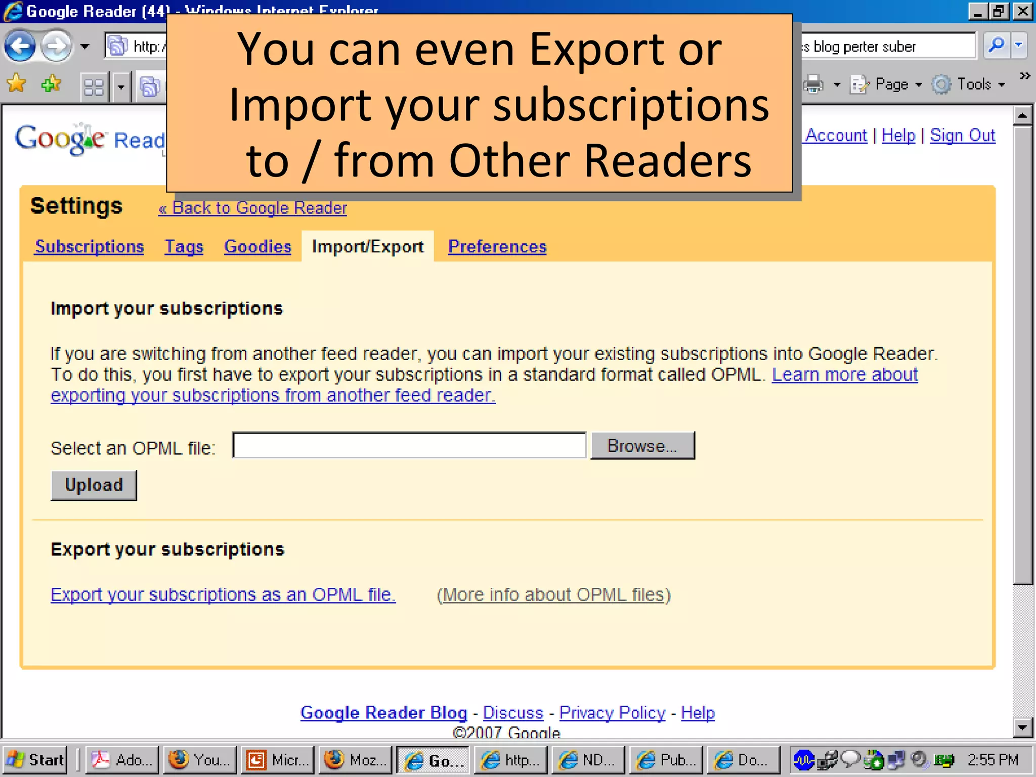 You can even Export or Import your subscriptions to / from Other Readers 