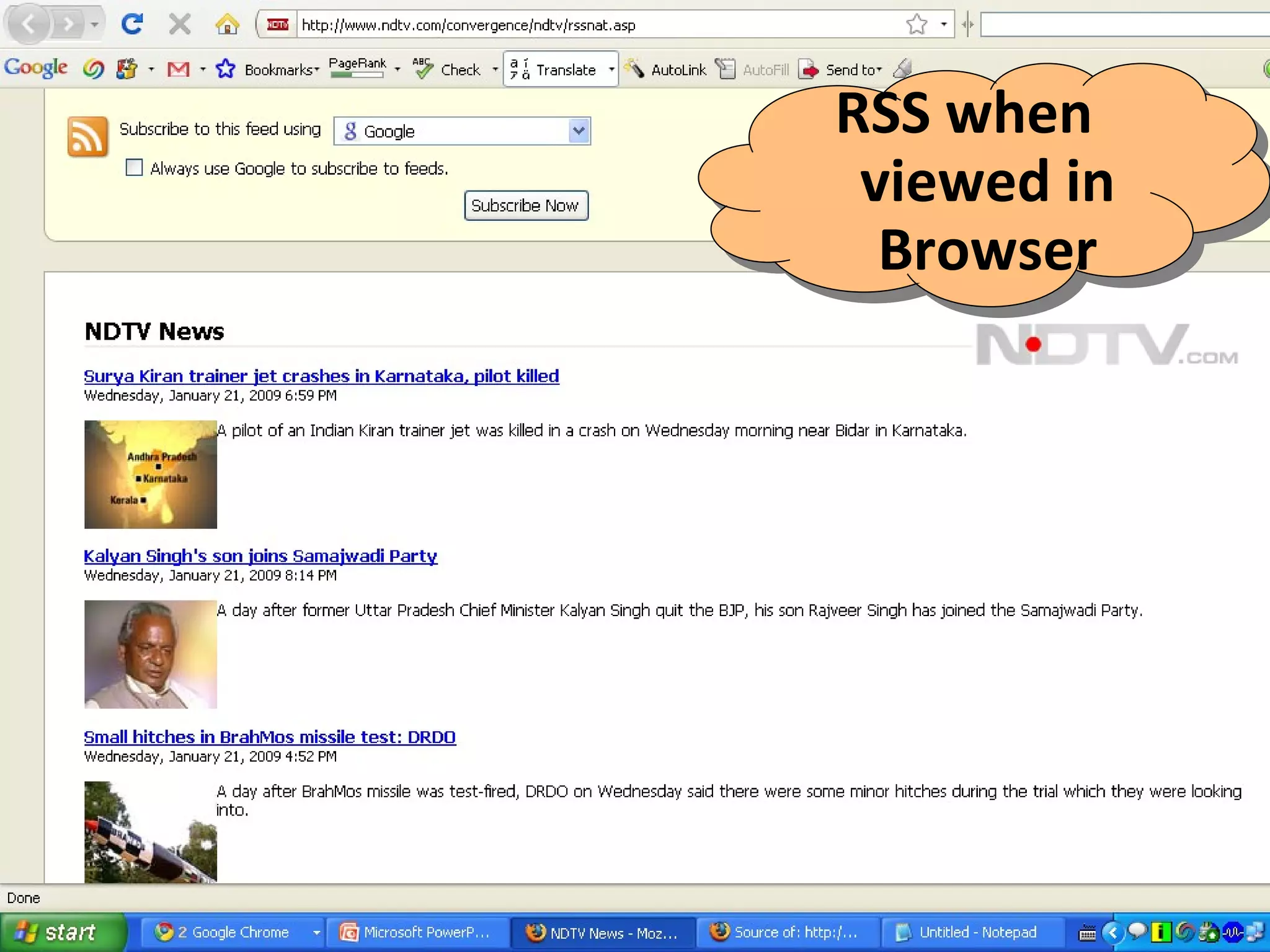RSS when viewed in Browser 