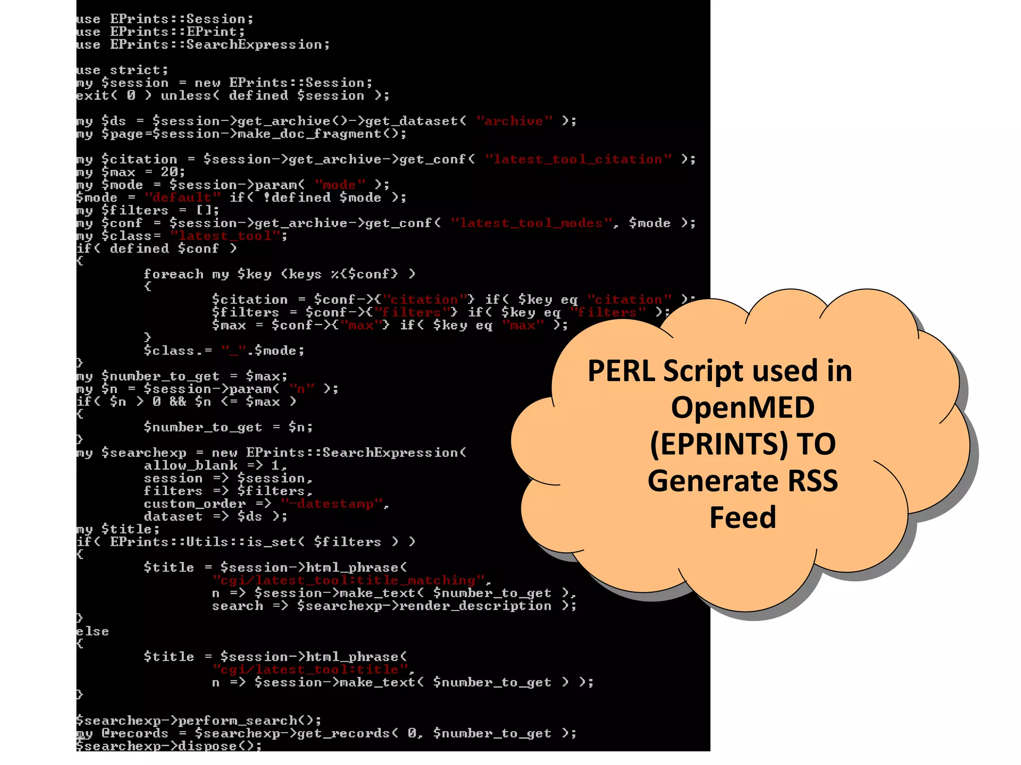 PERL Script used in  OpenMED (EPRINTS) TO Generate RSS Feed 
