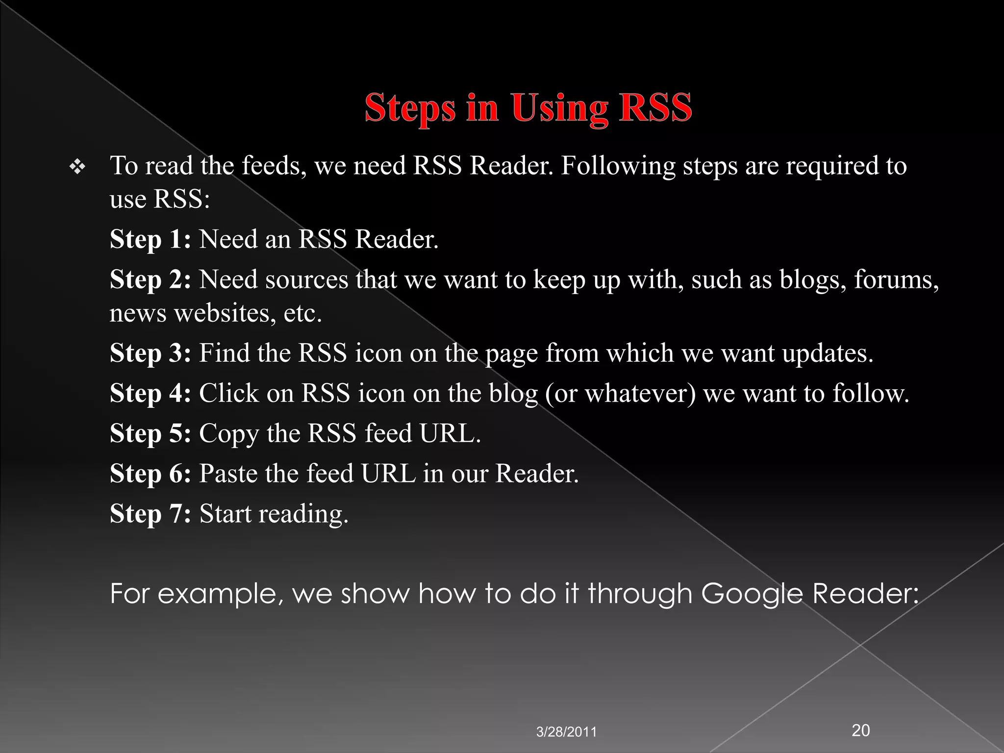 Step 1: Enter the Title of your RSS Feed.3/24/201113