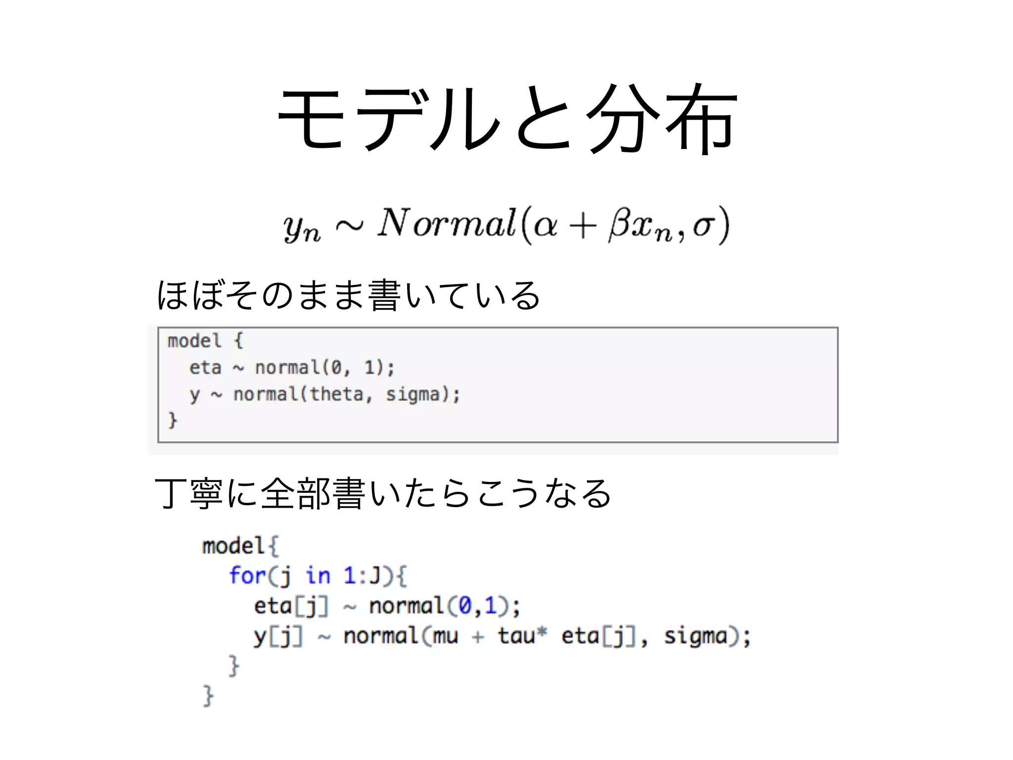モデルと分布
ほぼそのまま書いている
丁寧に全部書いたらこうなる
 
