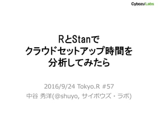 RとStanで
クラウドセットアップ時間を
分析してみたら
2016/9/24 Tokyo.R #57
中谷 秀洋(@shuyo, サイボウズ・ラボ)
 