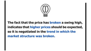 The fact that the price has broken a swing high,
indicates that higher prices should be expected,
so it is negotiated in the trend in which the
market structure was broken.
 